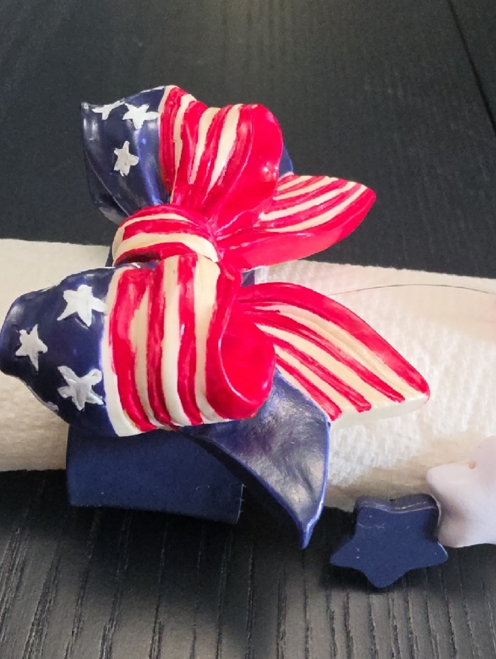 4th Of July Patriotic Napkin Rings with Star Charms - Red, White & Blue S/6 - Picture 11 of 16